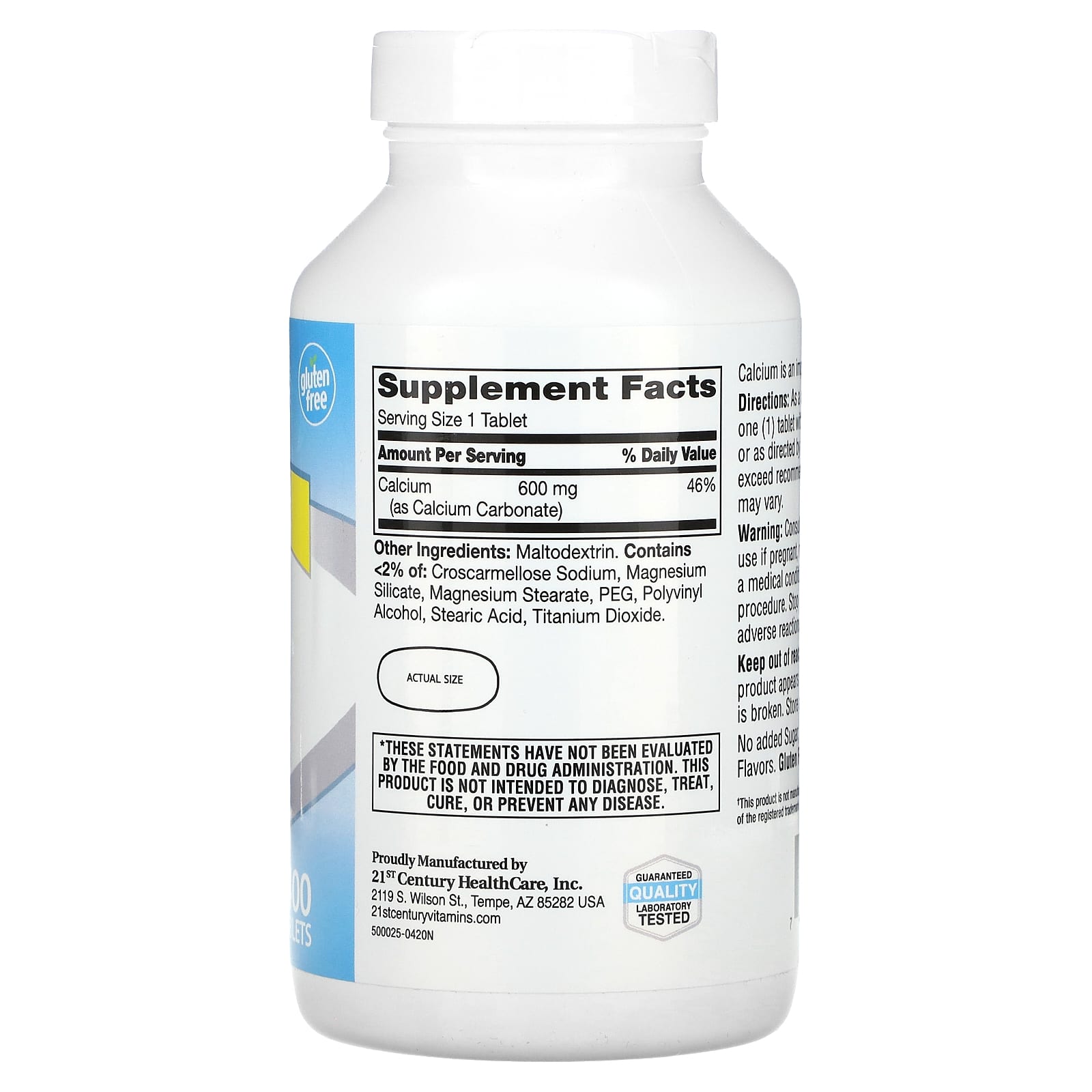 21st Century Calcium Supplement 600mg, 400 Tablets for Bone Health Support - Image 2
