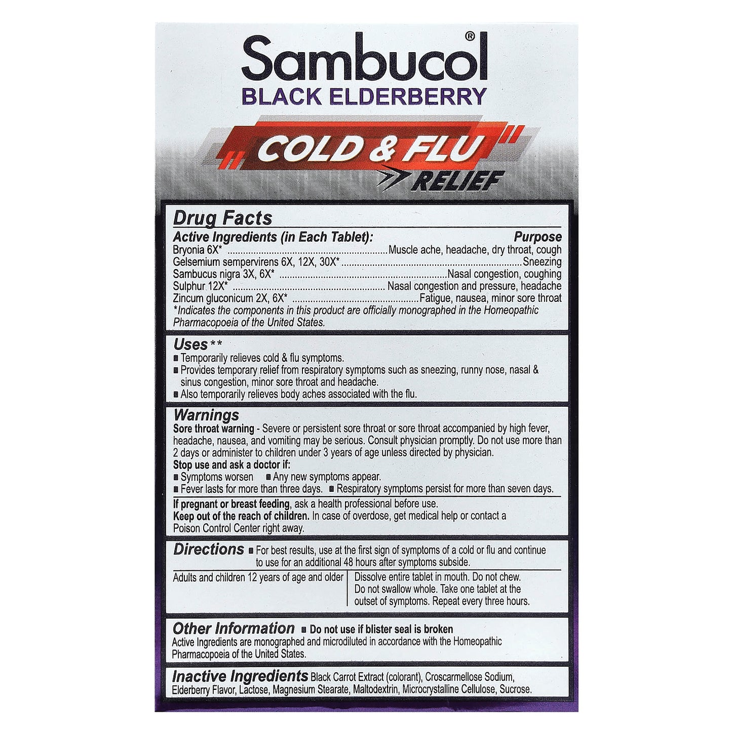 Sambucol, Black Elderberry, Cold & Flu Relief, 60 Tablets - Image 2