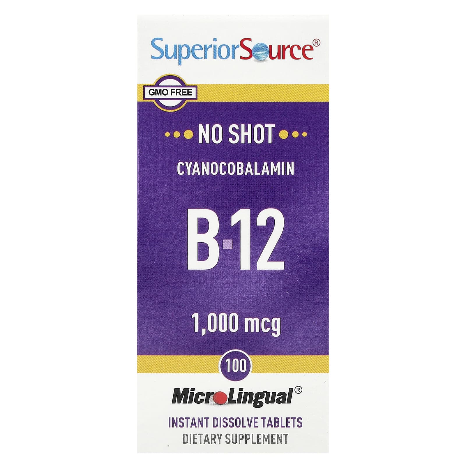 Superior Source, Cyanocobalamin B12, 1,000 mcg, 100 MicroLingual® Instant Dissolve Tablets - Image 1