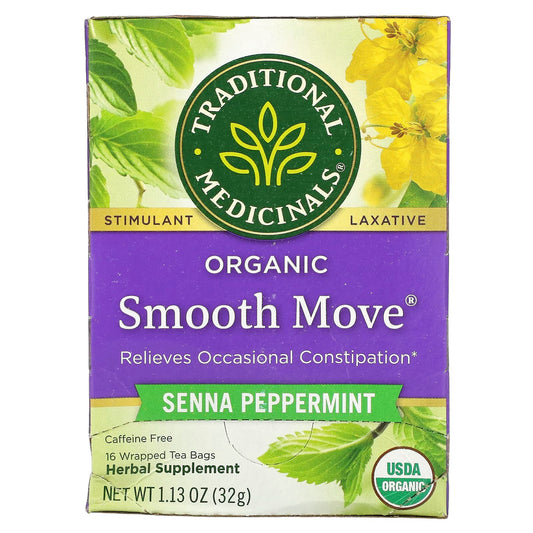 Traditional Medicinals, Organic Smooth Move, Senna Peppermint, Caffeine Free, 16 Wrapped Tea Bags, 1.13 oz (32 g) - Image 1