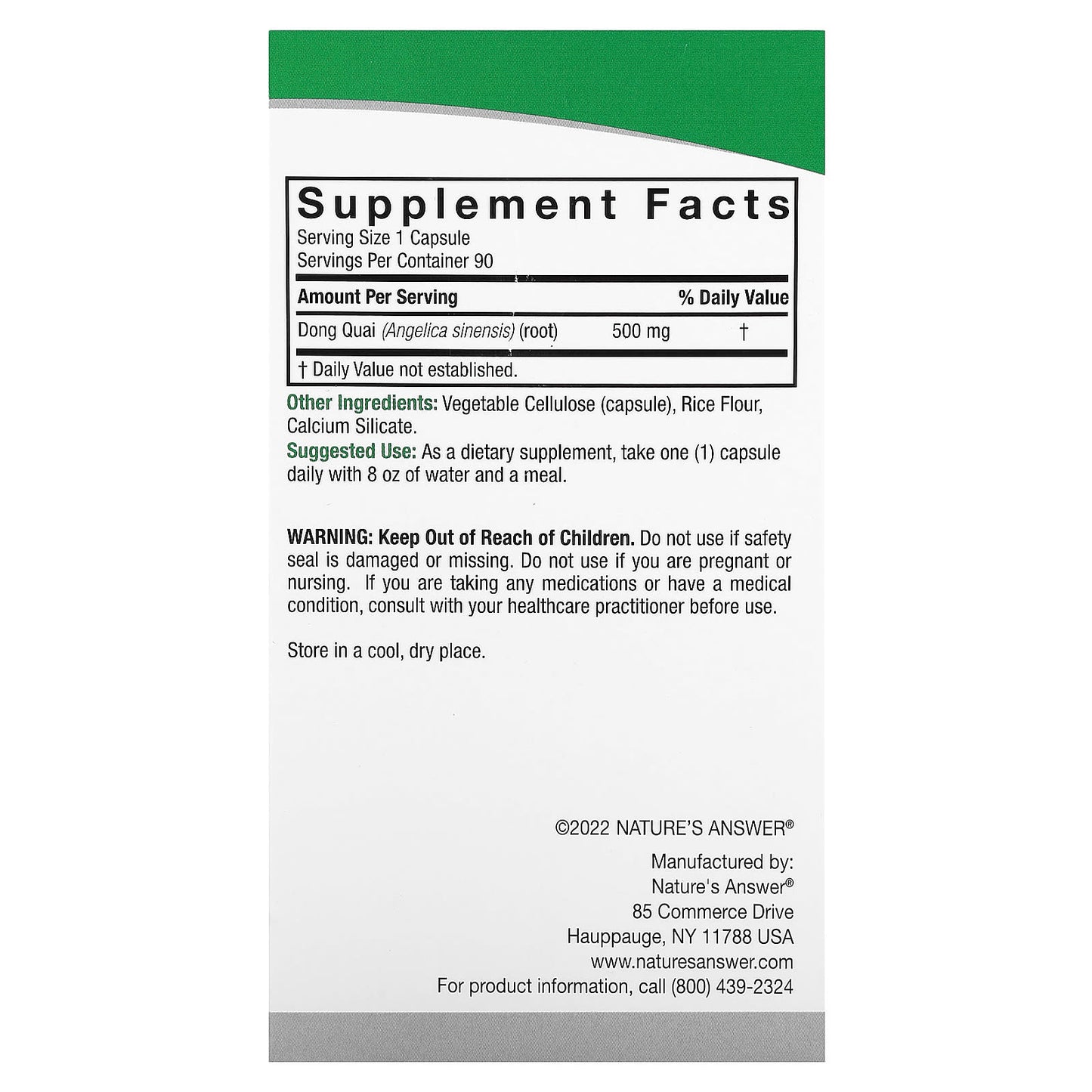 Nature's Answer, Dong Quai, 500 mg, 90 Vegetarian Capsules - Image 2