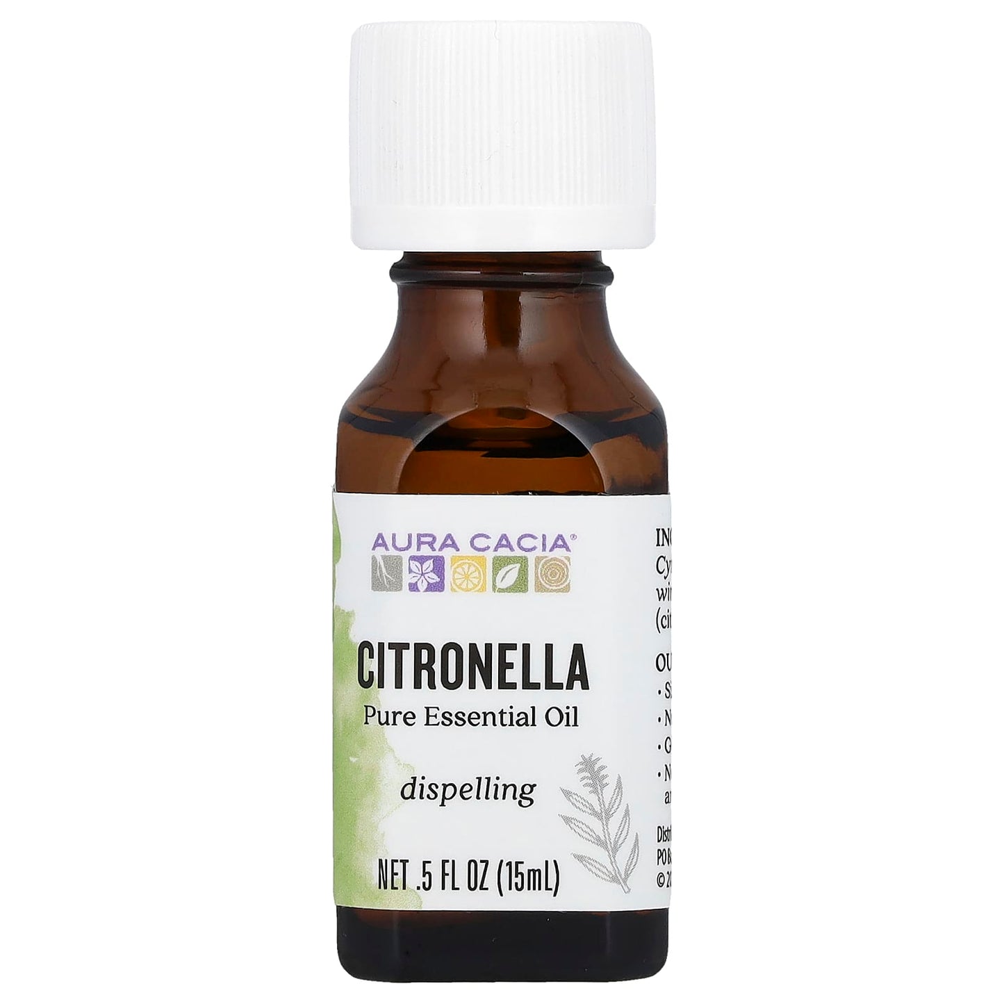 Aura Cacia Pure Essential Oil Citronella 0.5 fl oz (15 ml) for Pest Repellent - Image 1