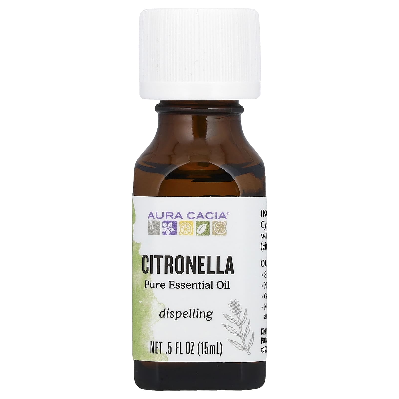 Aura Cacia Pure Essential Oil Citronella 0.5 fl oz (15 ml) for Pest Repellent - Image 1