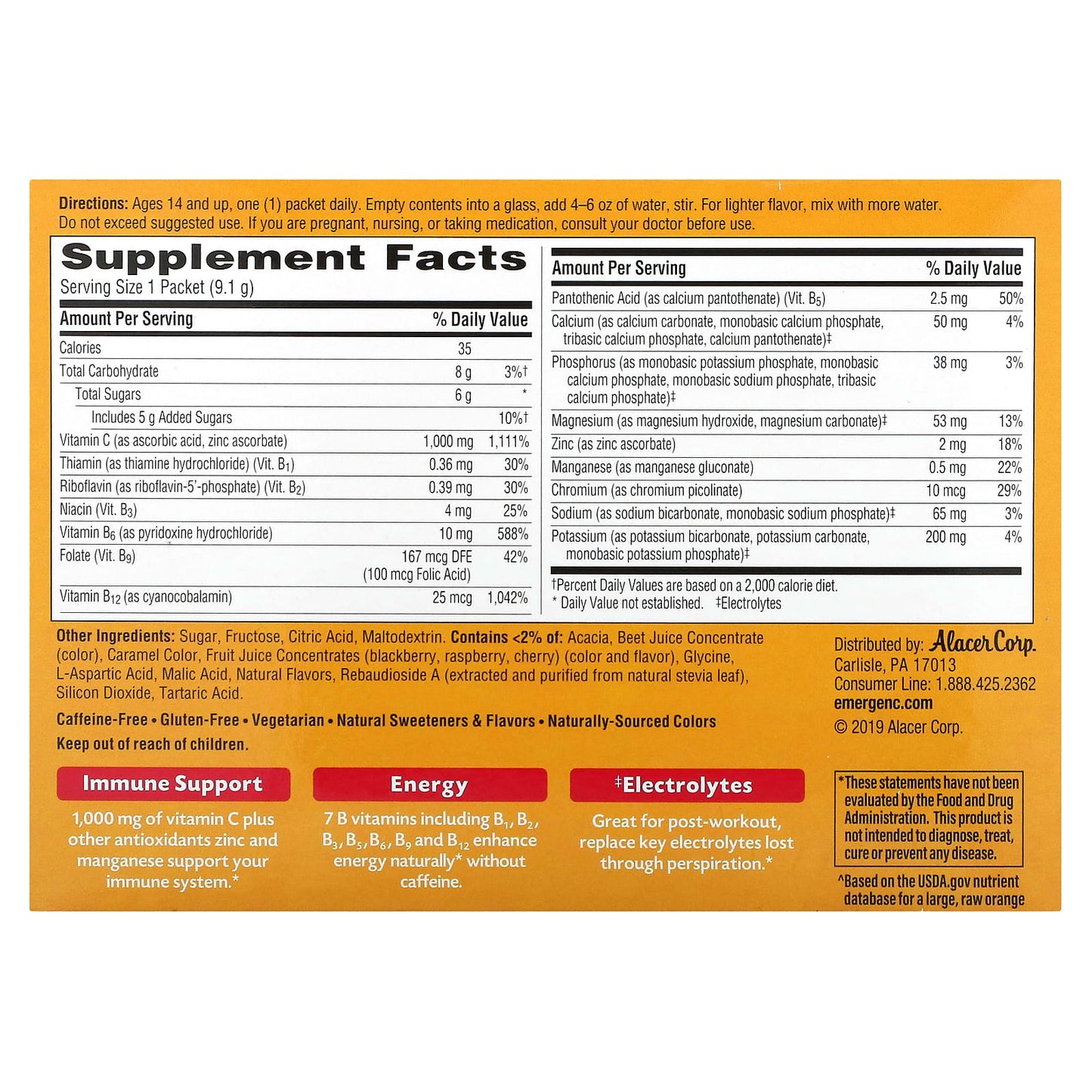 Emergen-C Vitamin C Supplement, 1,000mg, 30 Packets, Raspberry - Image 2