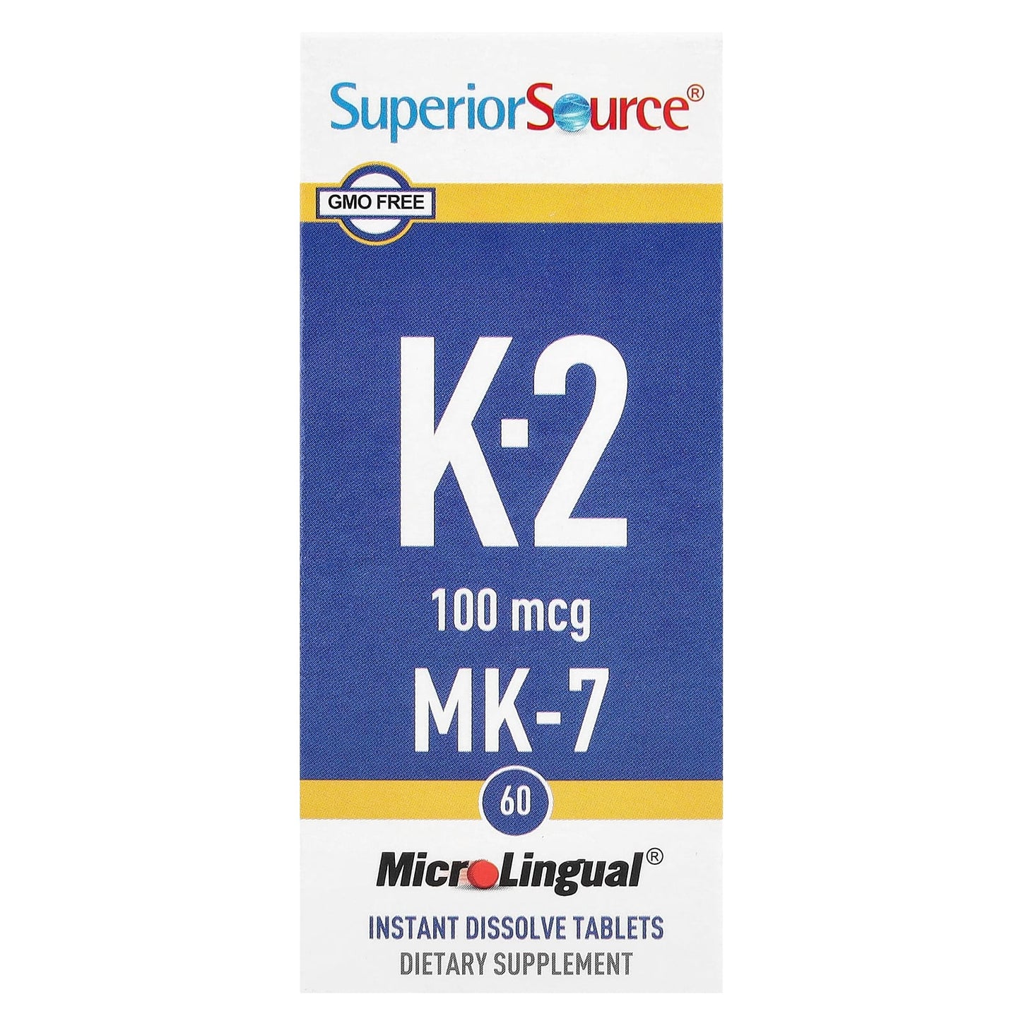Superior Source, Vitamin K-2, 100 mcg, 60 MicroLingual® Instant Dissolve Tablets - Image 1