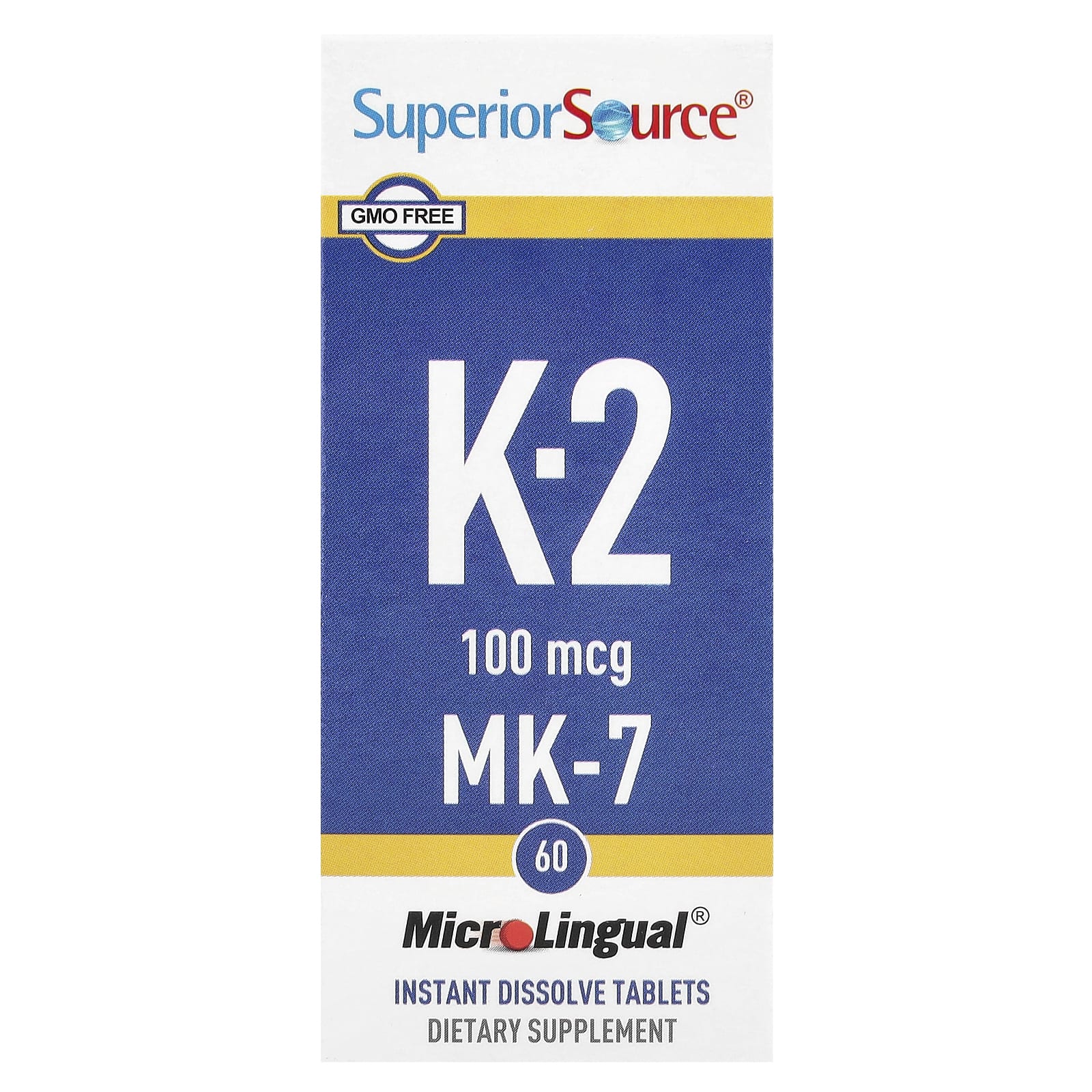Superior Source, Vitamin K-2, 100 mcg, 60 MicroLingual® Instant Dissolve Tablets - Image 1