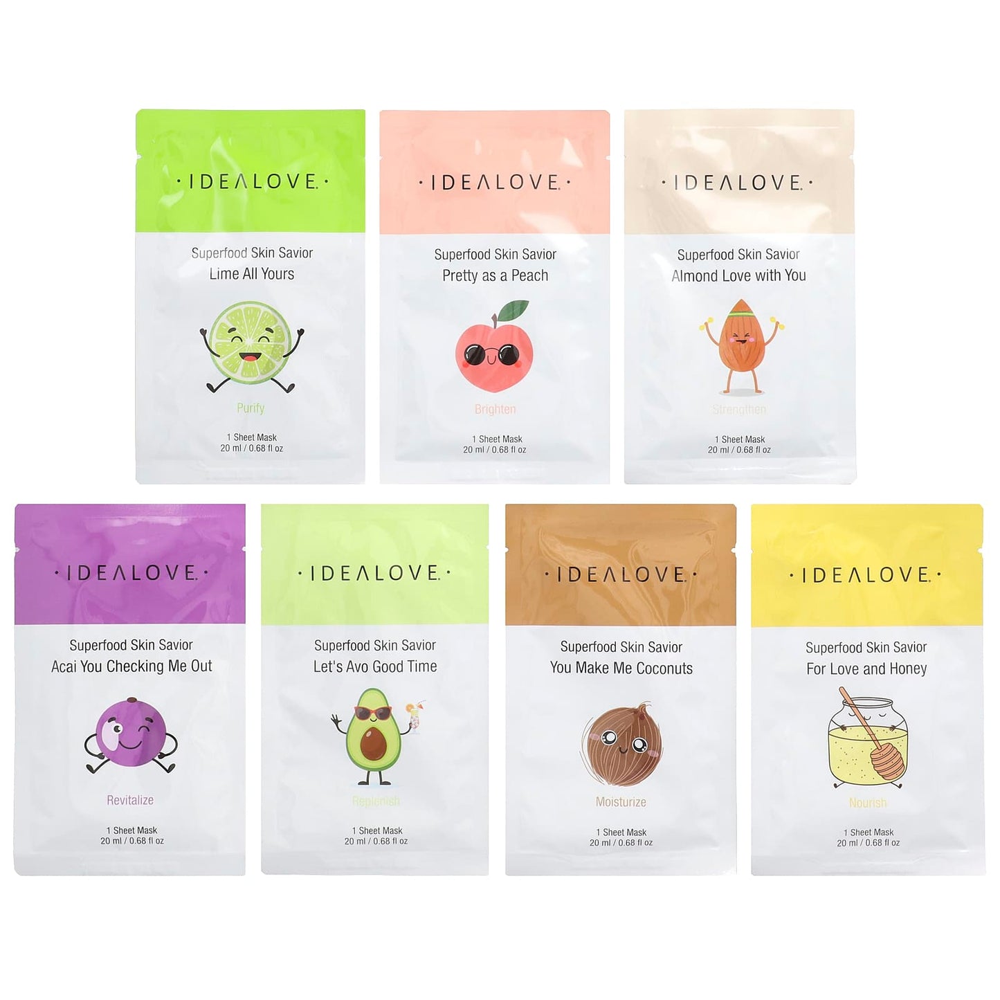 Idealove Superfood Skin Savior Variety Pack - 7 Sheet Masks for Glowing Skin - Image 1