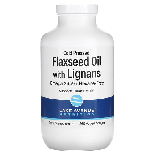 Lake Avenue Nutrition, Cold Pressed Flaxseed Oil with Lignans, 1 g, 360 Veggie Softgels