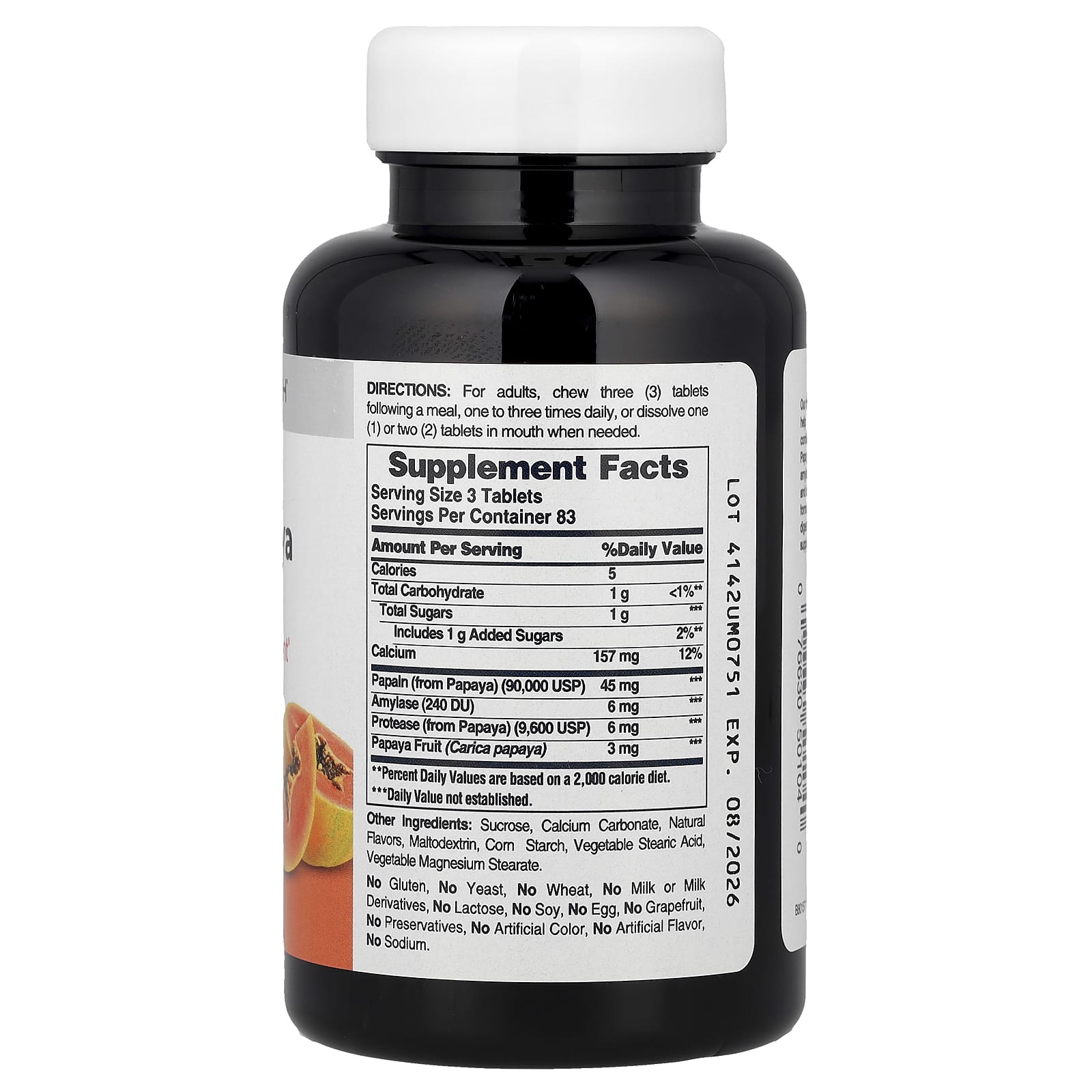 American Health Papaya Enzyme Supplement for Digestive Health - 250 Tablets - Image 2