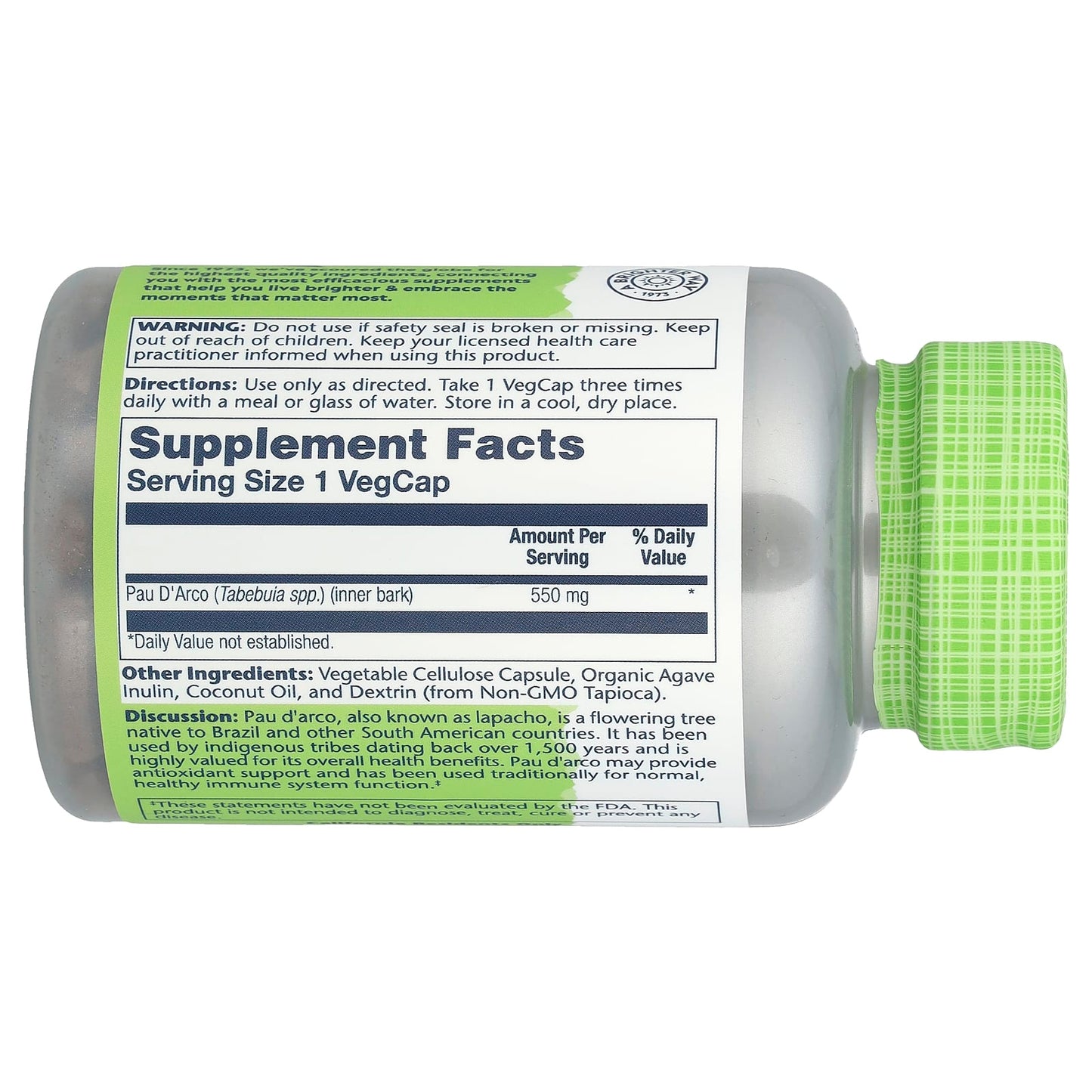Solaray, True Herbs, Pau D'Arco, 550 mg, 100 VegCaps - Image 2
