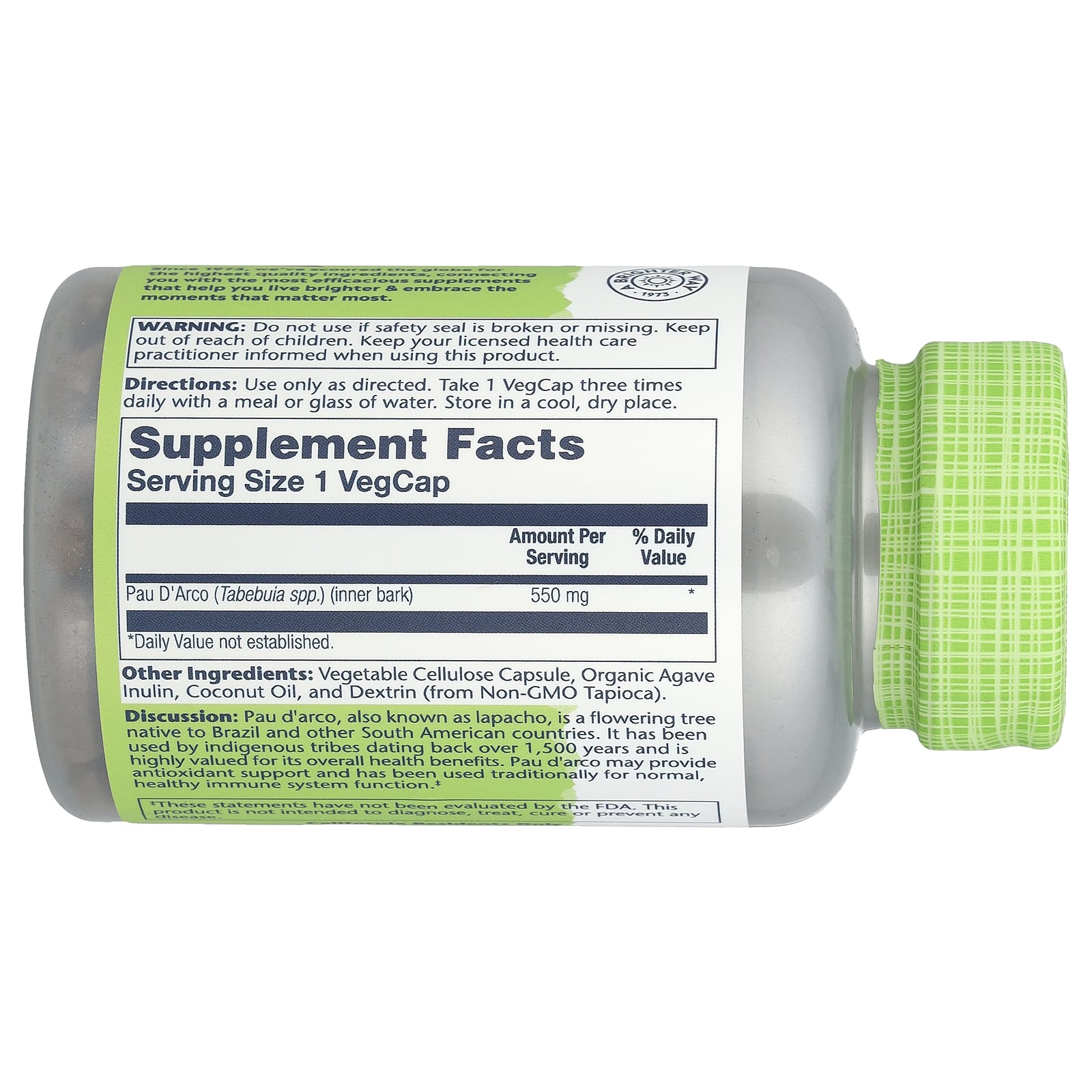 Solaray, True Herbs, Pau D'Arco, 550 mg, 100 VegCaps - Image 2