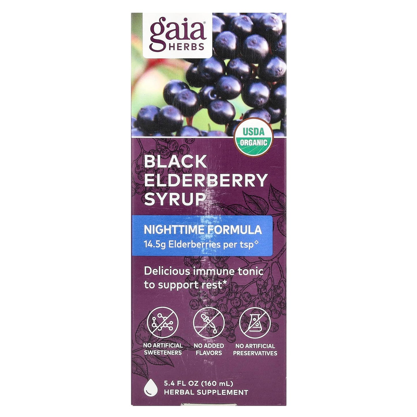 Organic Black Elderberry Syrup - Nighttime Immune Support - 5.4 fl oz - Image 1