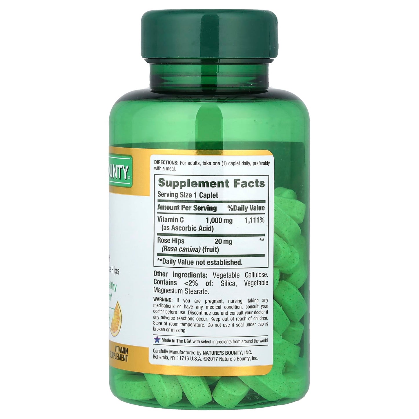 Nature's Bounty, Vitamin C with Rose Hips, 100 Coated Caplets - Image 2