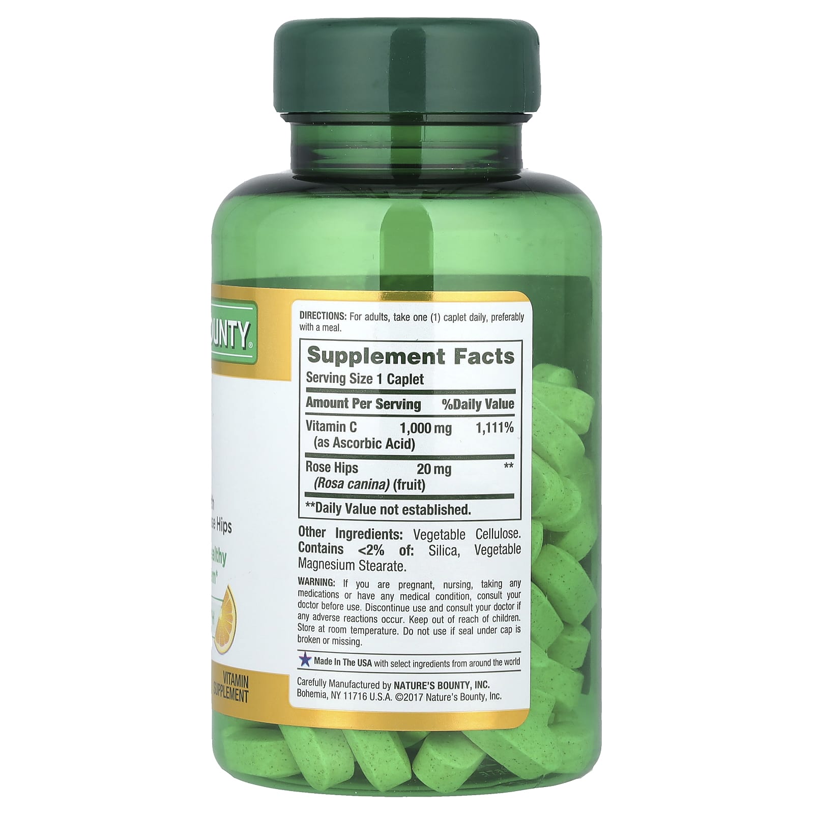Nature's Bounty, Vitamin C with Rose Hips, 100 Coated Caplets - Image 2