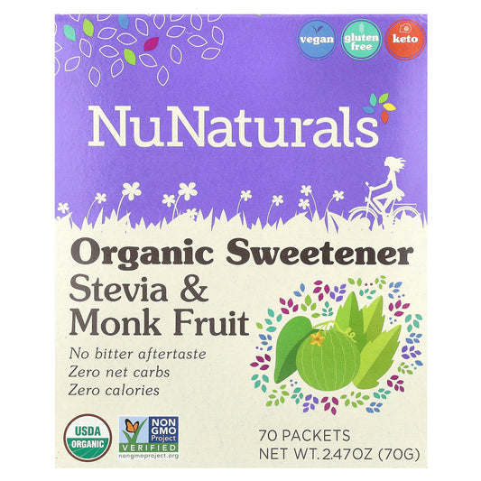 NuNaturals, Organic Sweetener, Stevia & Monk Fruit, 70 Packets, 2.47 oz (70 g) - Image 1