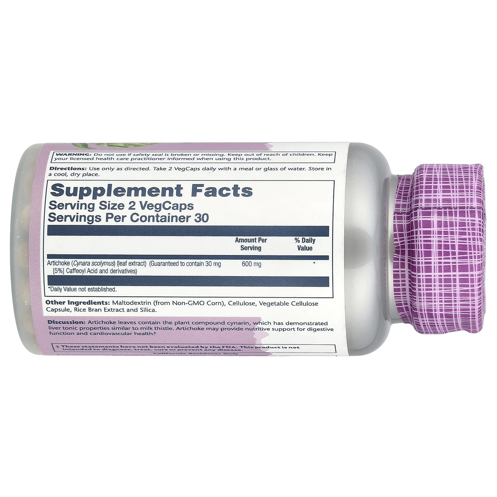 Solaray, Vital Extracts, Artichoke, 60 Vegcaps (300 mg per Capsule) - Image 2