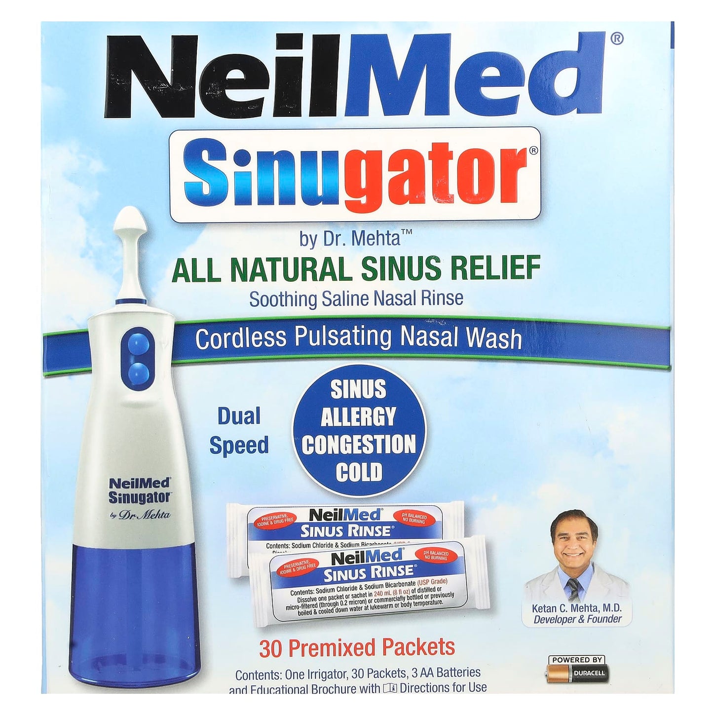 NeilMed, Sinugator®, Cordless Pulsating Nasal Wash, 3 Piece Set - Image 1