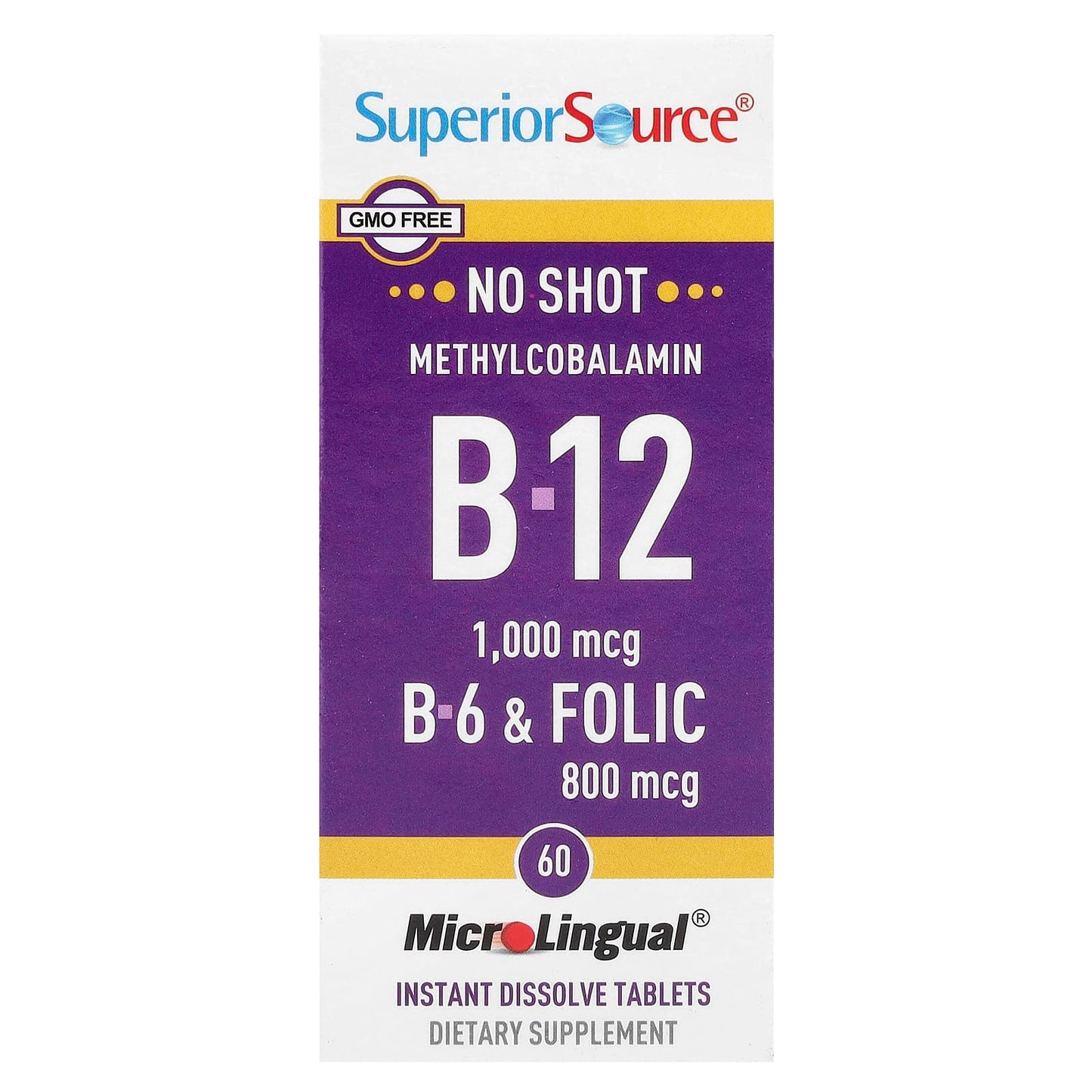 Superior Source, Methylcobalamin B-12, B-6 & Folic, 60 MicroLingual® Instant Dissolve Tablets - Image 1