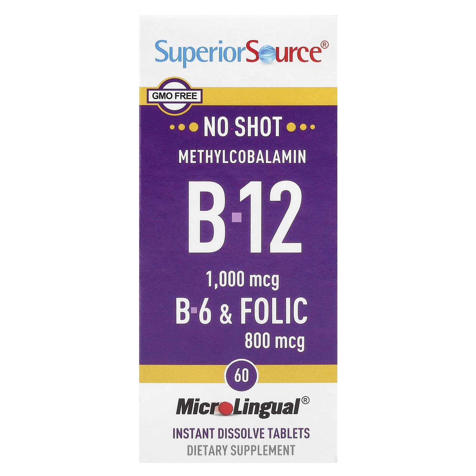 Superior Source, Methylcobalamin B-12, B-6 & Folic, 60 MicroLingual® Instant Dissolve Tablets - Image 1