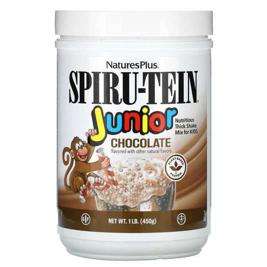 NaturesPlus, Spiru-Tein Junior, Nutritious Thick Shake Mix For Kids, Chocolate, 1 lb (450 g) - Image 1