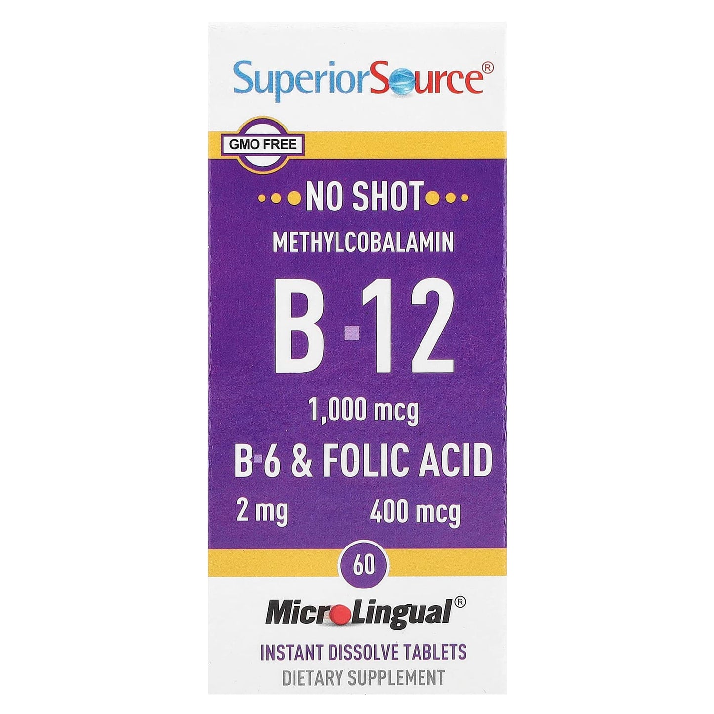 Superior Source, Methylcobalamin B-12, B-6 & Folic Acid, 60 MicroLingual® Instant Dissolve Tablets - Image 1