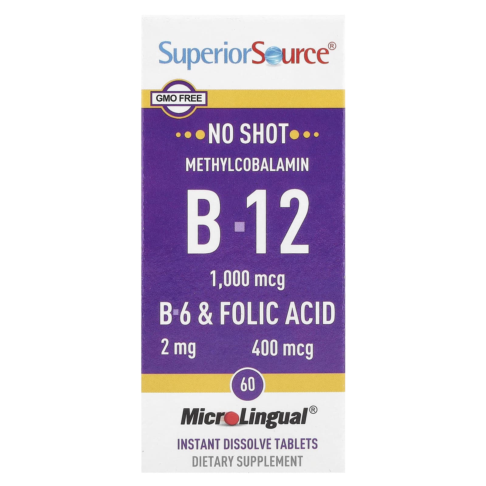 Superior Source, Methylcobalamin B-12, B-6 & Folic Acid, 60 MicroLingual® Instant Dissolve Tablets - Image 1