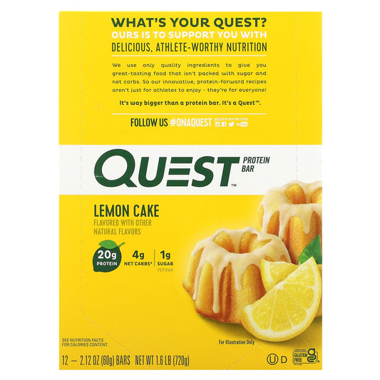 Quest Nutrition, Protein Bar, Lemon Cake, 12 Bars, 2.12 oz (60 g) Each - Image 1