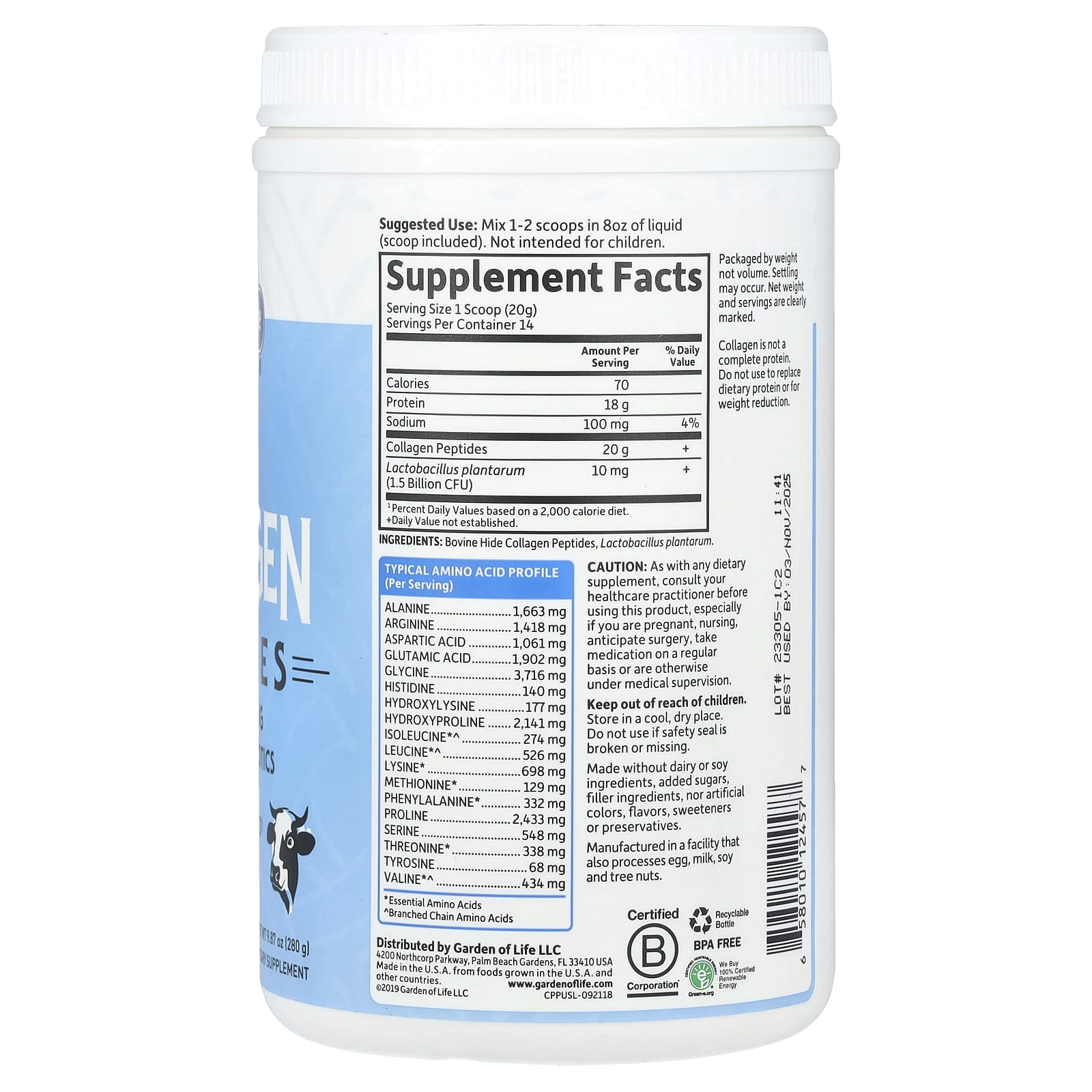 Grass Fed Collagen Peptides by Garden of Life - 9.87 oz - Image 2