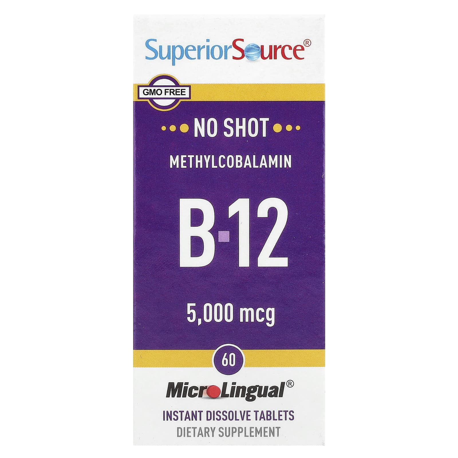 Superior Source, Methylcobalamin B-12, 5,000 mcg, 60 MicroLingual® Instant Dissolve Tablets - Image 1