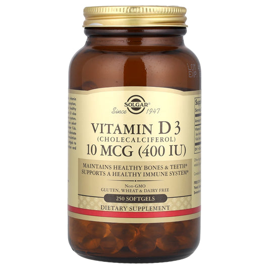 Solgar, Vitamin D3, 10 mcg (400 IU), 250 Softgels - Image 1
