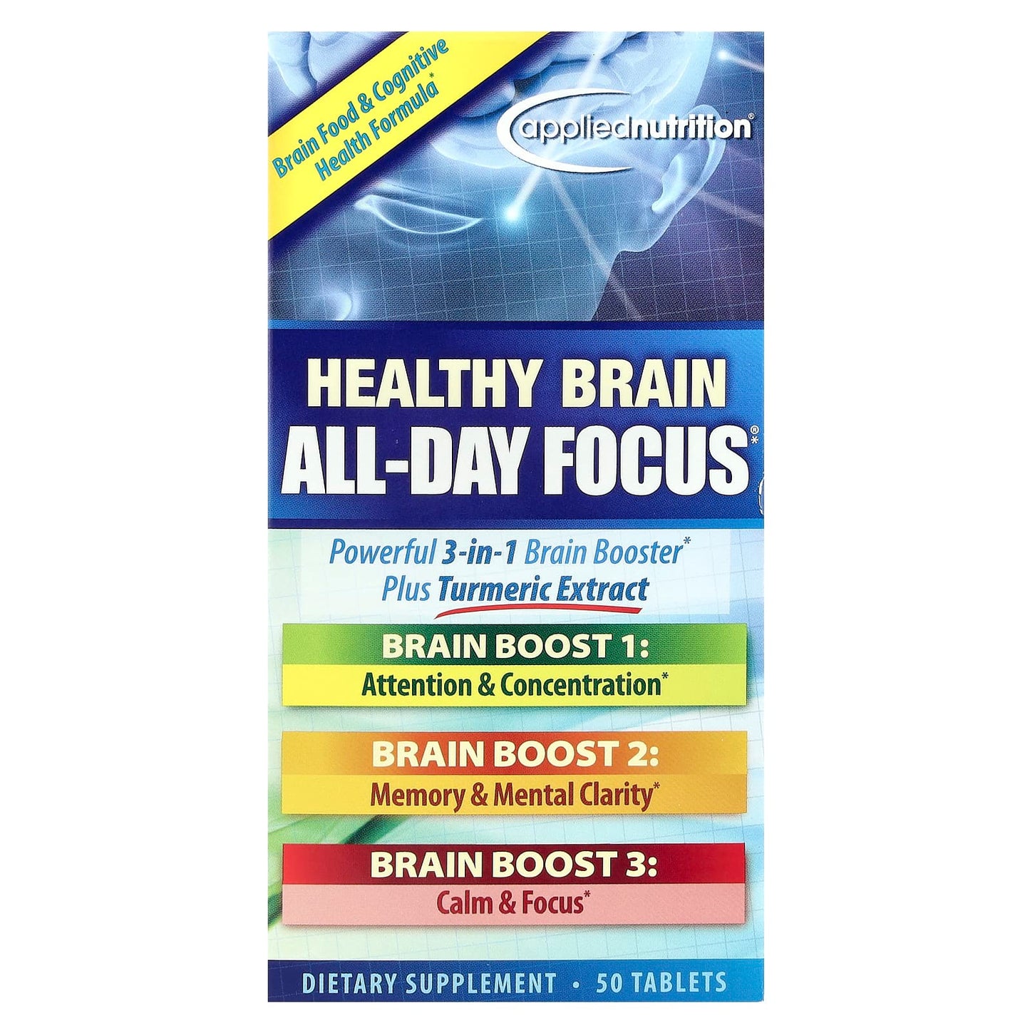 Applied Nutrition Brain Focus Formula - 50 Tablets for Enhanced Cognitive Health - Image 1