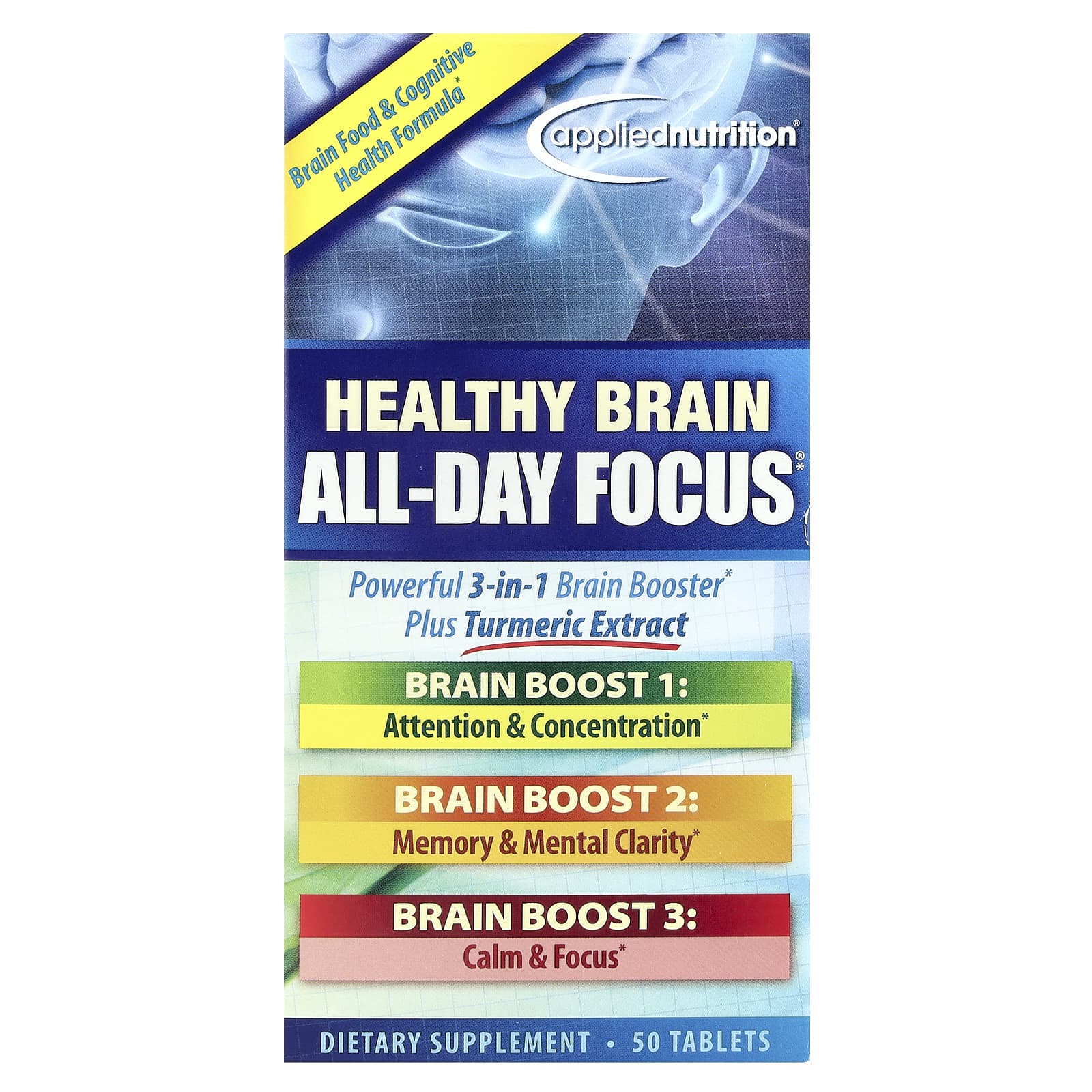 Applied Nutrition Brain Focus Formula - 50 Tablets for Enhanced Cognitive Health - Image 1