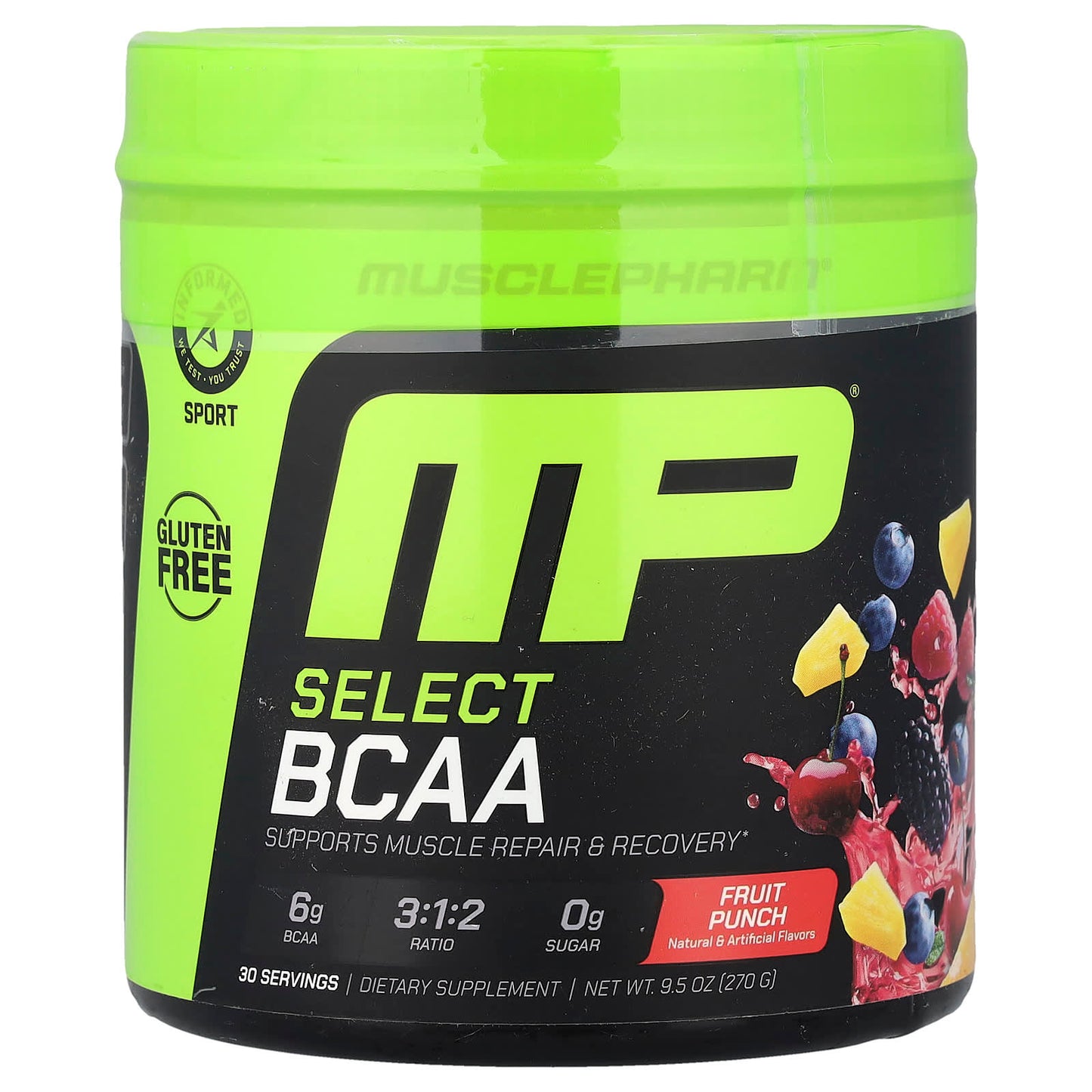 MusclePharm, Essentials, BCAA, Fruit Punch, 0.57 lbs (258 g) - Image 1