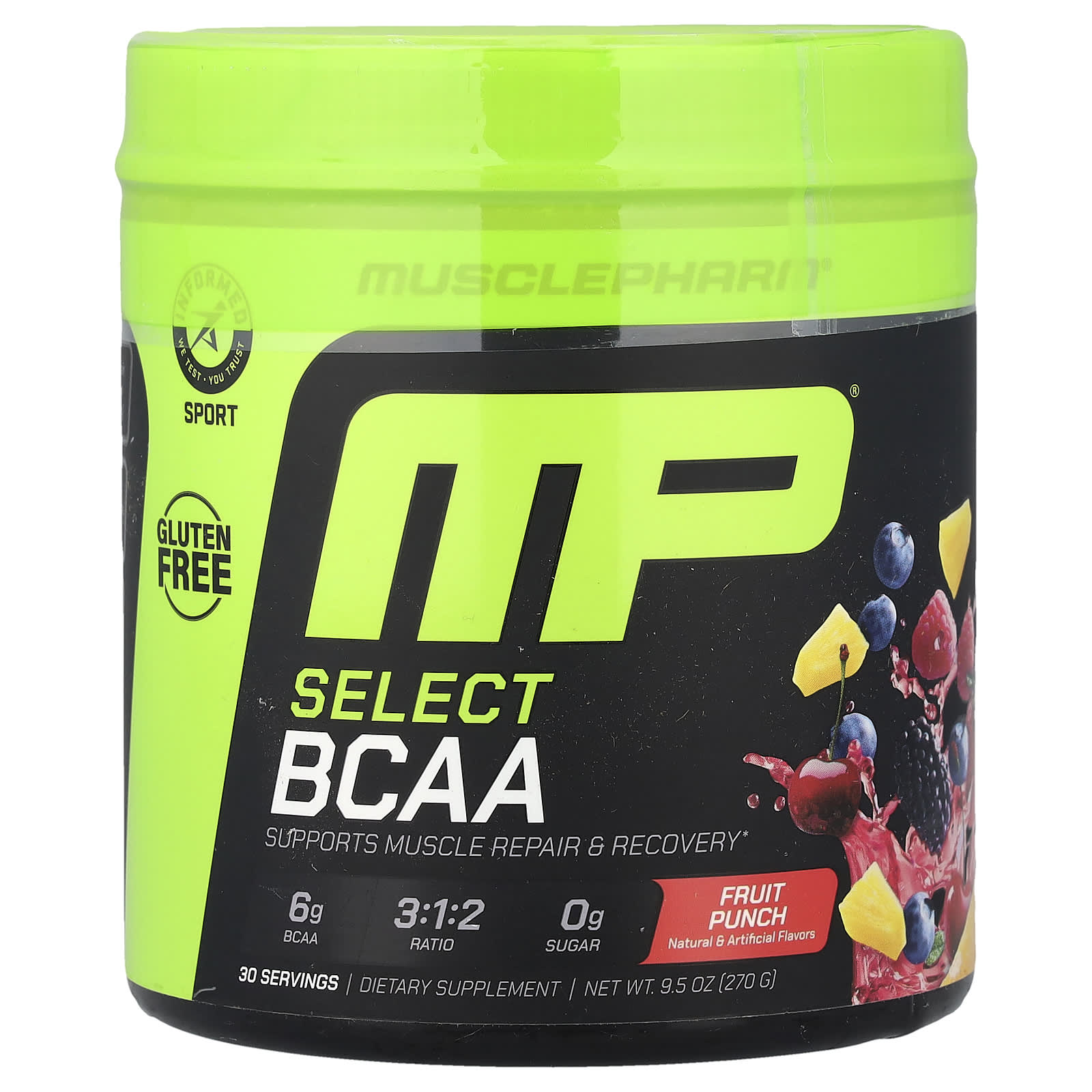 MusclePharm, Essentials, BCAA, Fruit Punch, 0.57 lbs (258 g) - Image 1