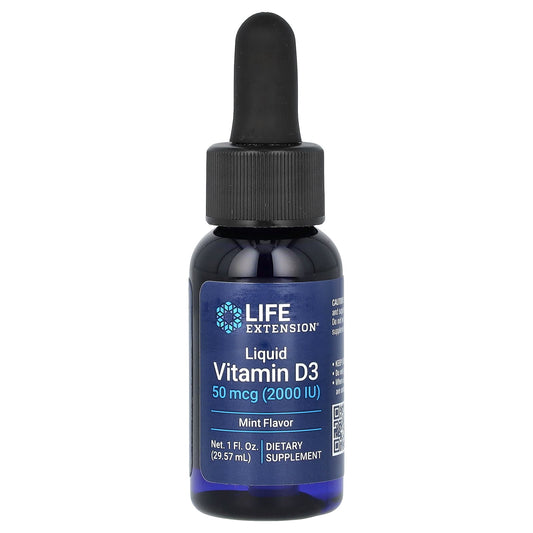 Life Extension, Liquid Vitamin D3, Mint, 50 mcg (2,000 IU), 1 fl oz (29.57 ml) - Image 1