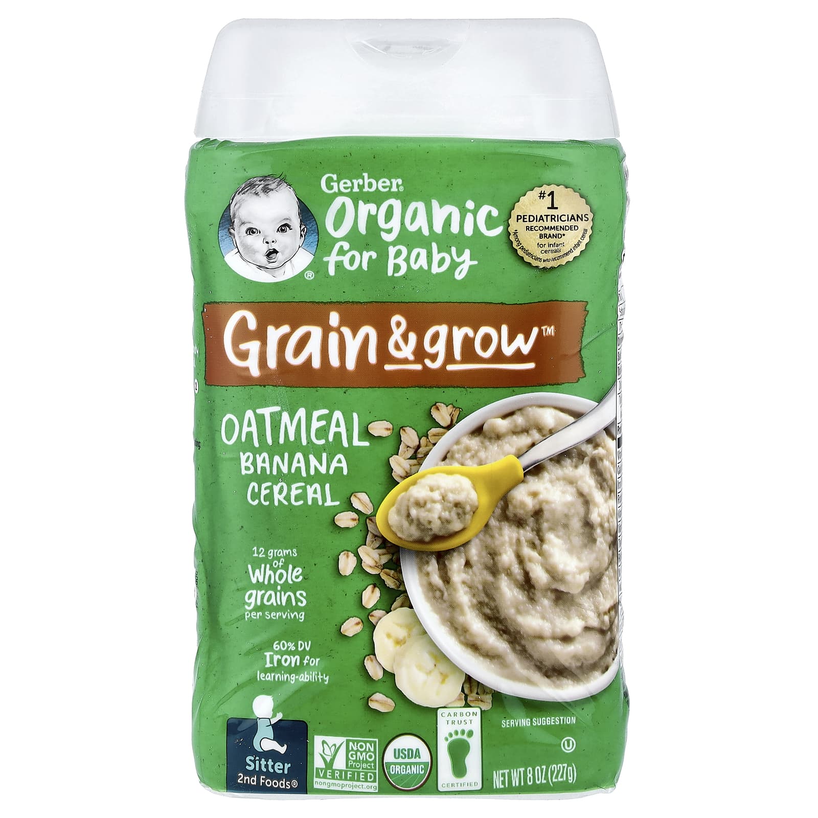 Gerber Organic Grain & Grow 2nd Foods Oatmeal Banana Cereal, 8 oz (227 g) - Image 1