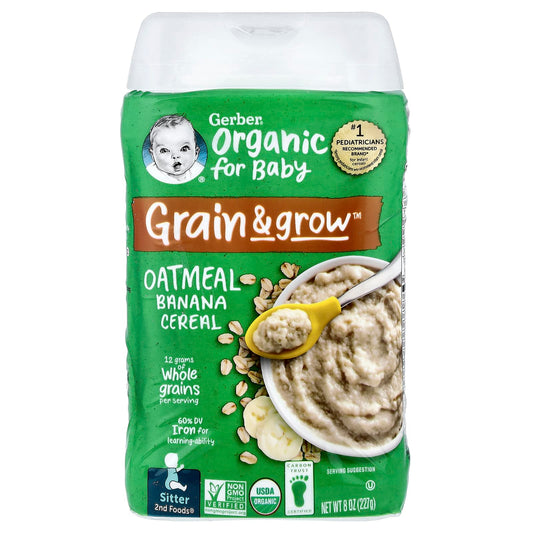 Gerber Organic Grain & Grow 2nd Foods Oatmeal Banana Cereal, 8 oz (227 g) - Image 1