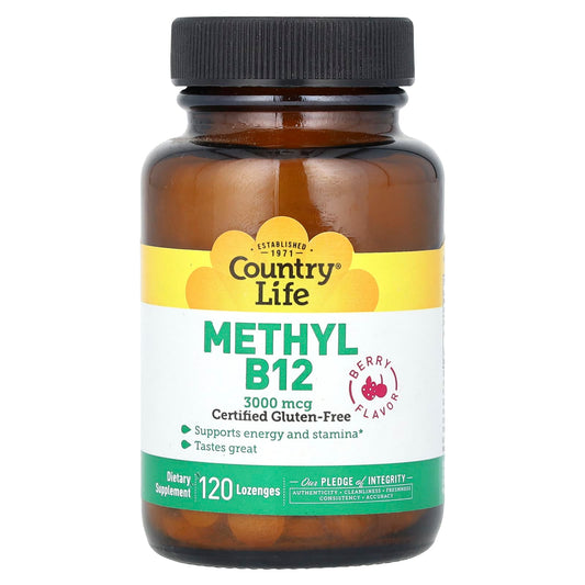 Country Life Methyl B12 Berry 3,000 mcg 120 Lozenges Vegan Energy Boost - Image 1