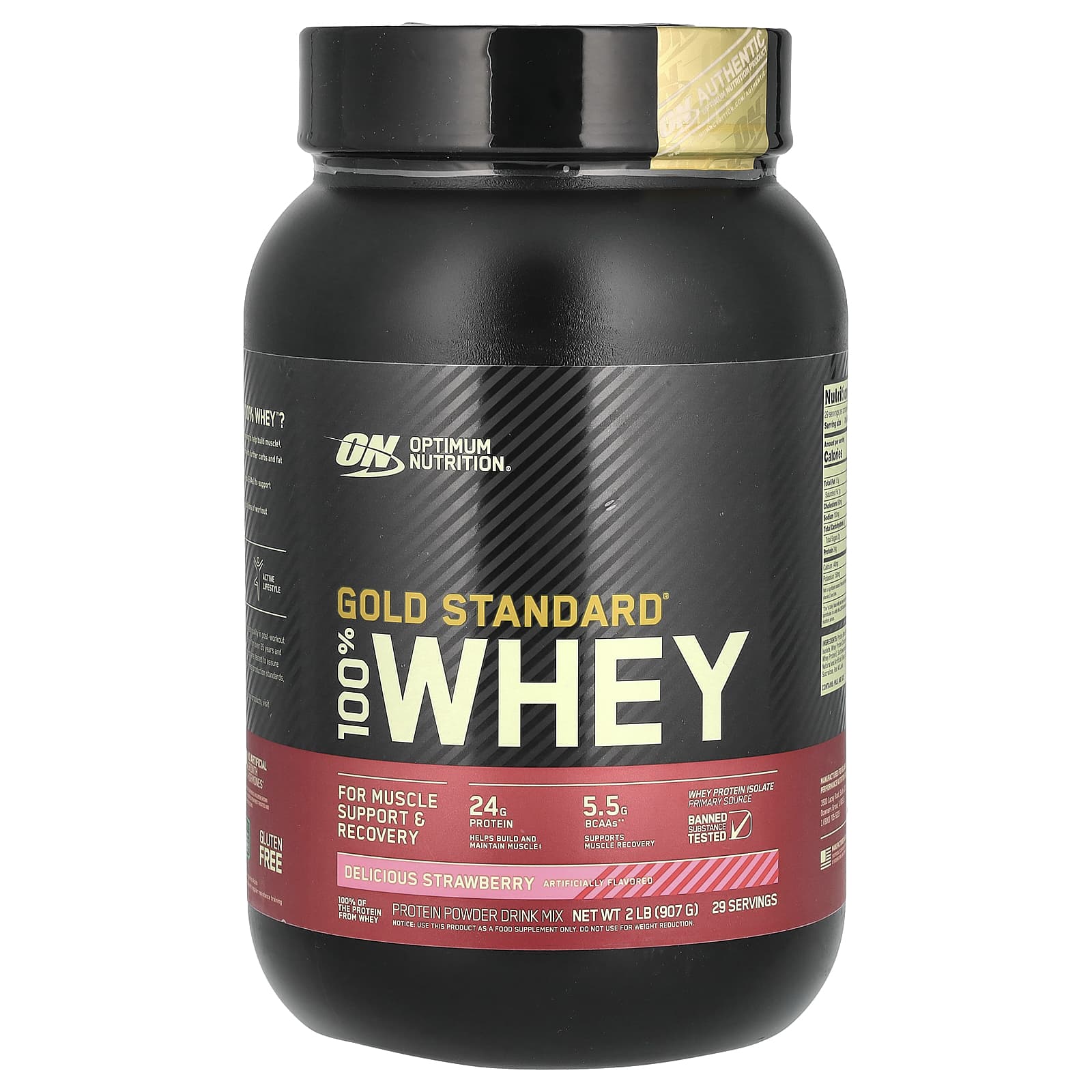 Optimum Nutrition, Gold Standard® 100% Whey, Delicious Strawberry, 2 lb (907 g) - Image 1