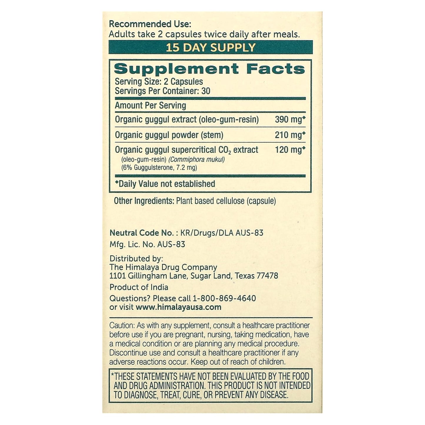 Himalaya Guggul 60 Vegetarian Capsules, Natural Cholesterol Support - Image 2