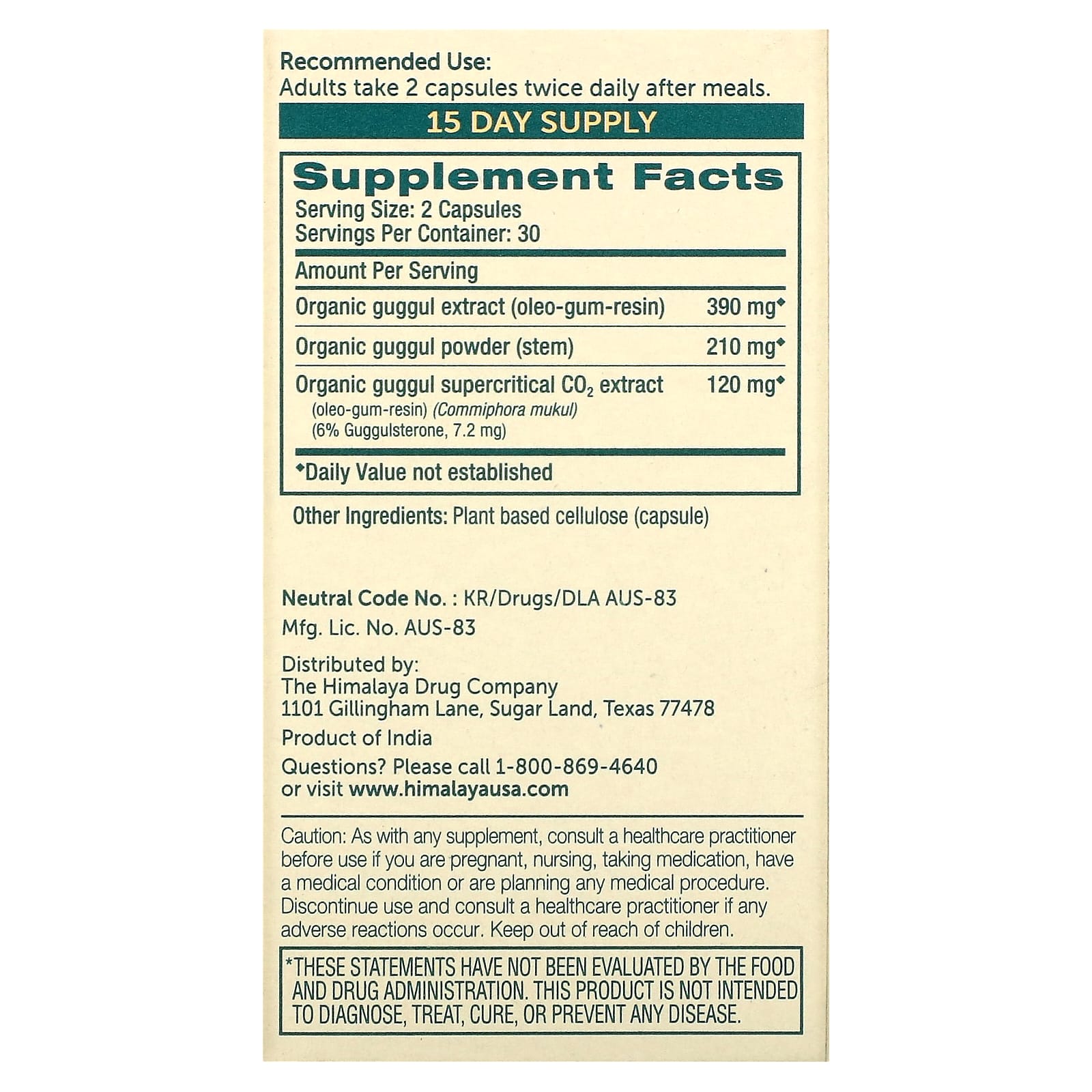 Himalaya Guggul 60 Vegetarian Capsules, Natural Cholesterol Support - Image 2