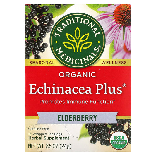 Traditional Medicinals, Organic Echinacea Plus, Elderberry, Caffeine Free, 16 Wrapped Tea Bags, 0.85 oz (24 g) - Image 1