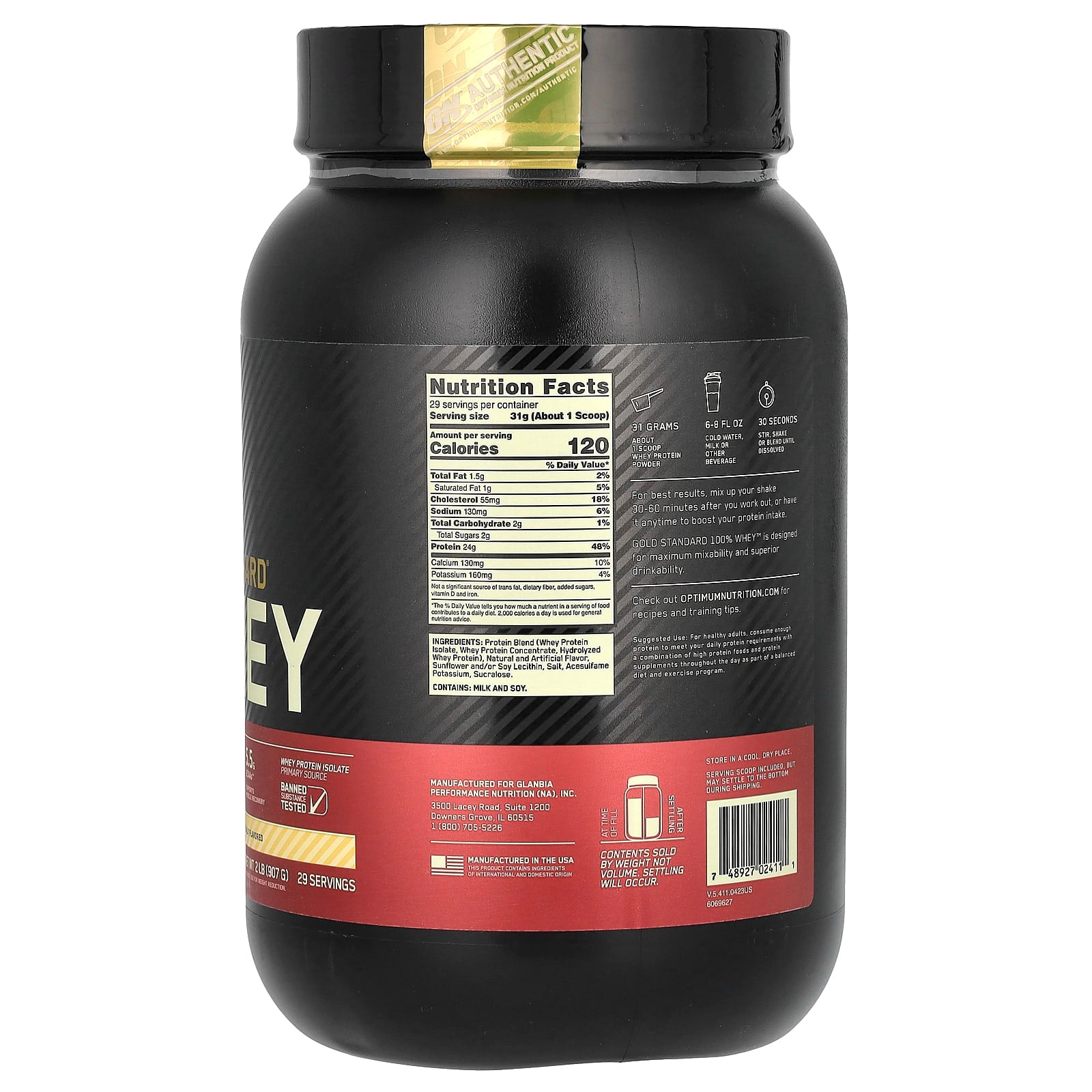 Optimum Nutrition, Gold Standard® 100% Whey, French Vanilla Creme, 2 lb (907 g) - Image 2