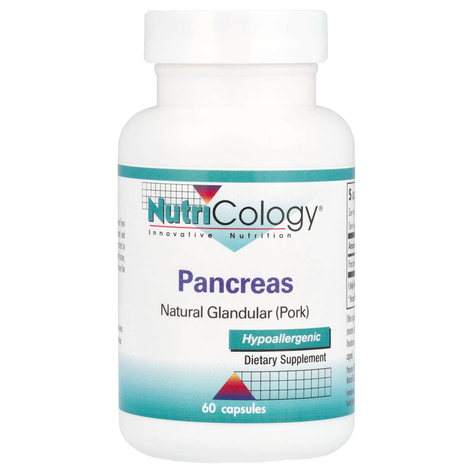 Nutricology, Pancreas, Natural Glandular (Pork), 425 mg , 60 Capsules - Image 1