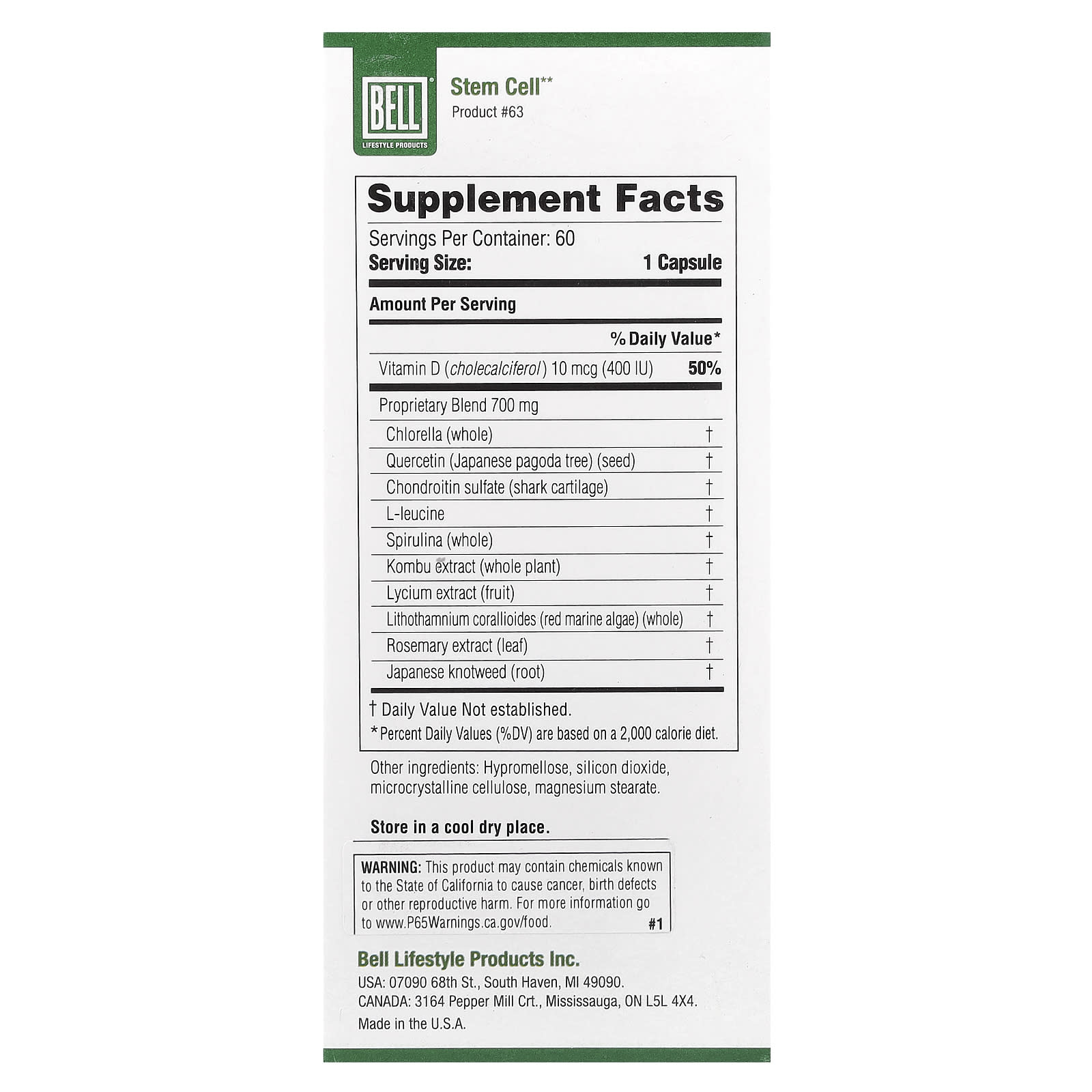 Bell Lifestyle Stem Cell Support Supplement, 60 Veggie Capsules - Image 2