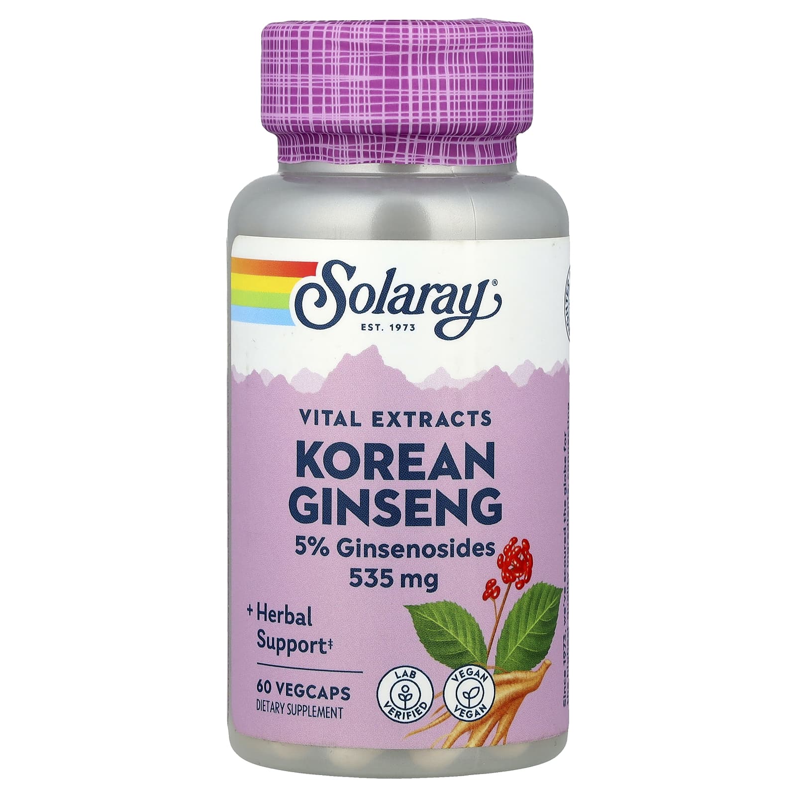 Solaray, Vital Extracts, Korean Ginseng, 535 mg, 60 Vegcaps - Image 1