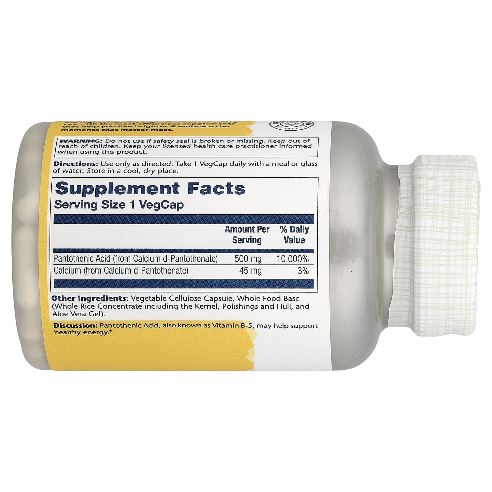 Solaray, Pantothenic Acid, 100 VegCaps - Image 2
