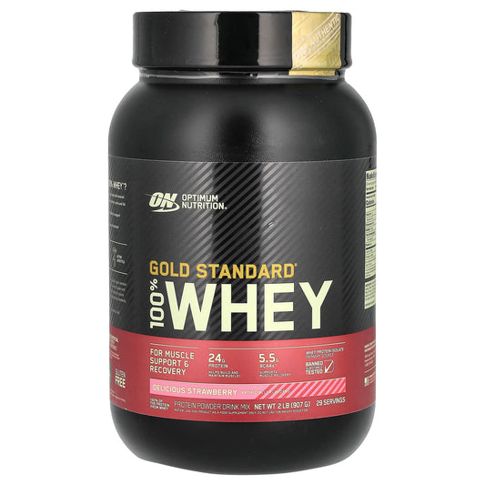 Optimum Nutrition, Gold Standard® 100% Whey, Delicious Strawberry, 2 lb (907 g) - Image 1