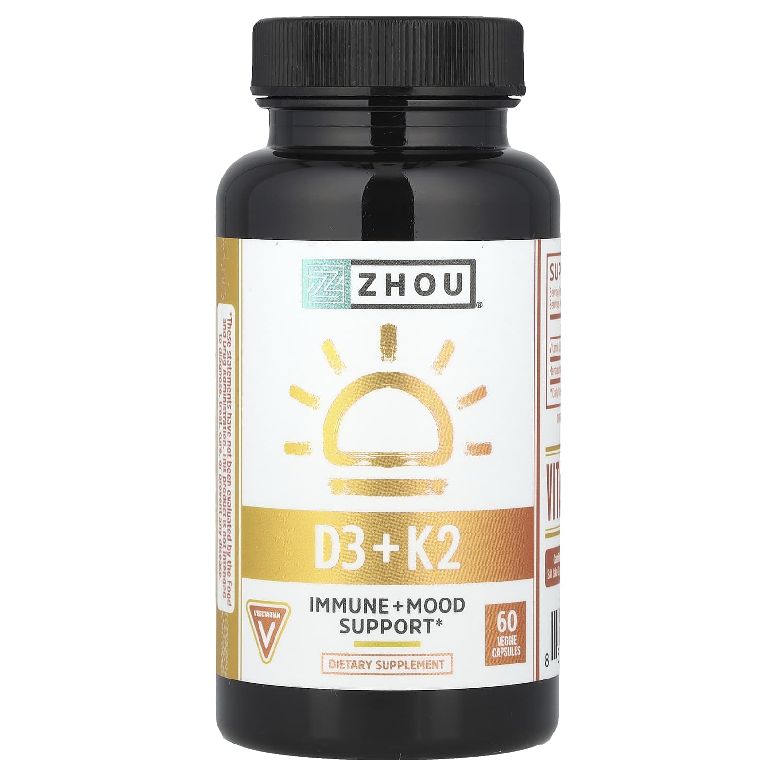 Zhou Nutrition, D3 + K2, 60 Veggie Capsules - Image 1