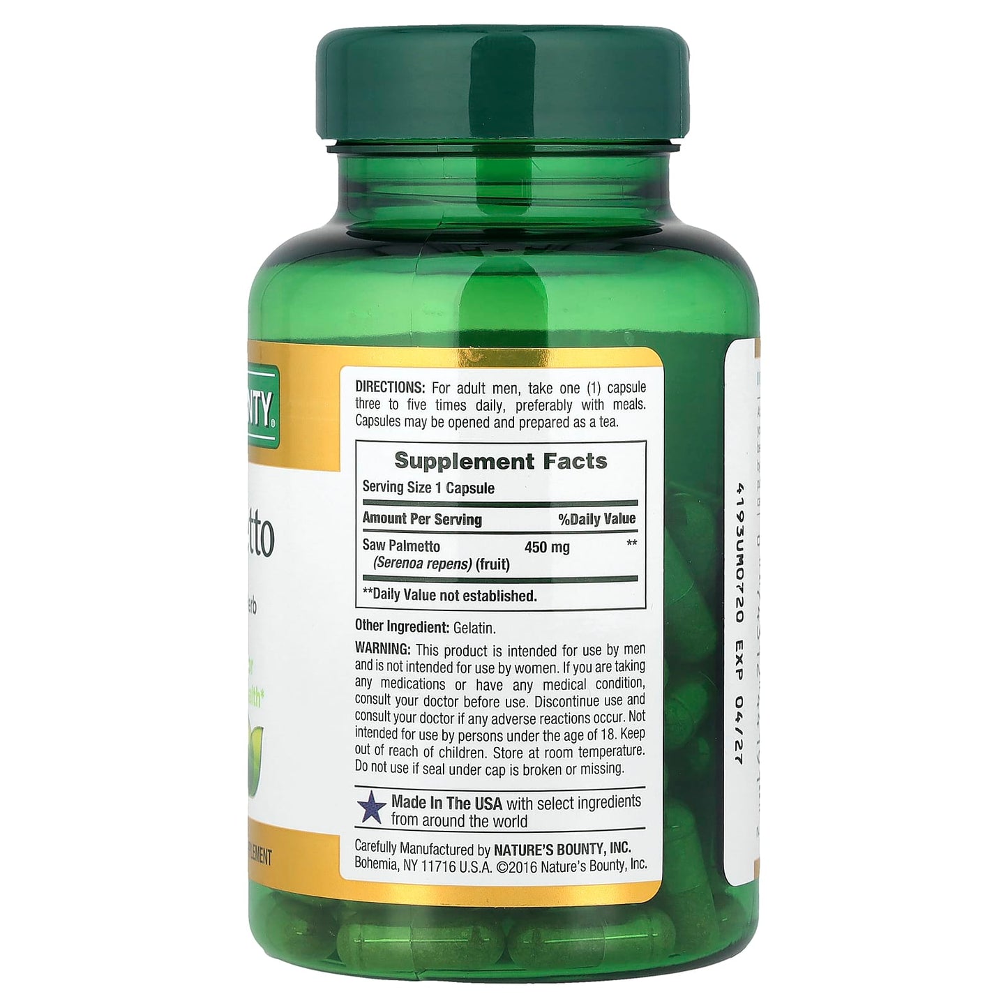 Nature's Bounty, Saw Palmetto, 450 mg, 100 Capsules - Image 2